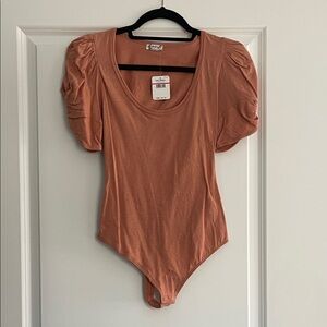 Free People Terracotta Puff Sleeve Bodysuit